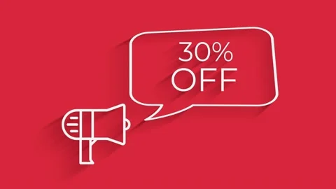 Megaphone with speech bubble 30 percent off 3d letters rotate on white 库存影片 153816851
