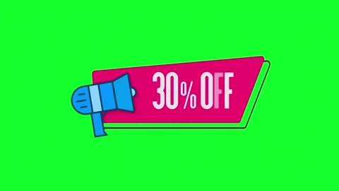 Megaphone with speech bubble 30 percent off 3d letters rotate on white Stock Footage 153857733