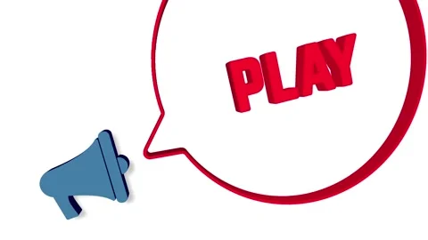 Megaphone with speech bubble in 3d style on white background. Play text Stock Footage 165785285