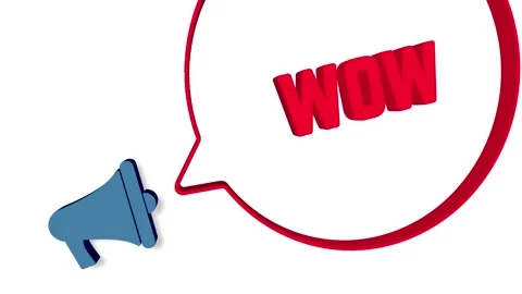 Megaphone with speech bubble in 3d style on white background. Wow text Video stock 165785329