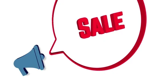 Megaphone with speech bubble in 3d style on white background. Sale text Stock Footage 165785379