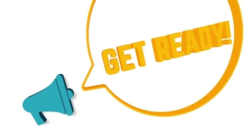 Megaphone with speech bubble in 3d style on white background. Get ready text Stock Footage 165785398