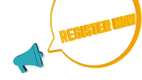 Megaphone with speech bubble in 3d style on white background. Register now text Stock-Footage 165785438