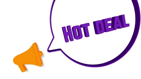 Megaphone with speech bubble in 3d style on white background. Hot deal text Stock Footage 165785733