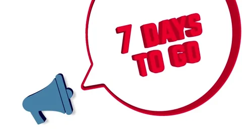 Megaphone with speech bubble in 3d style on white background. 7 days to go text Stock Footage 165785961