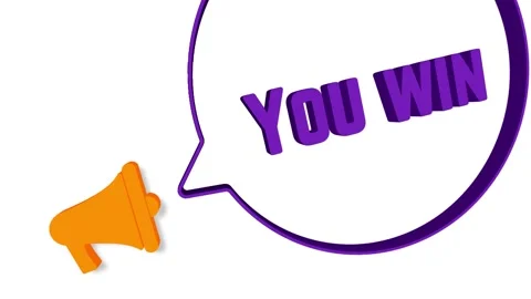 Megaphone with speech bubble in 3d style on white background. You win text Video stock 165785979