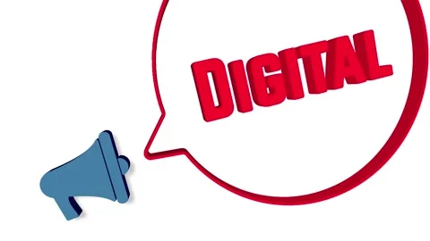 Megaphone with speech bubble in 3d style on white background. Digital text Stock Footage 165786449