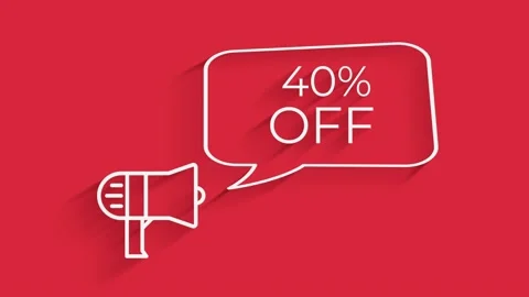 Megaphone with speech bubble 40 percent off 3d letters rotate on white Video stock 153816637