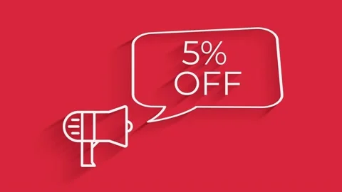 Megaphone with speech bubble 5 percent off 3d letters rotate on white background Stockbeeldmateriaal 153815867