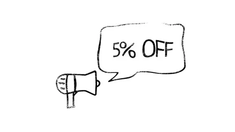 Megaphone with speech bubble 5 percent off 3d letters rotate on white background Stock Footage 153852306