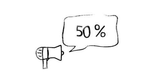 Megaphone with speech bubble 50 percent off 3d letters rotate on white Vídeo Stock 153843243
