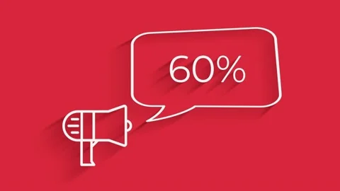 Megaphone with speech bubble 60 percent off 3d letters rotate on white Vidéo 153814661