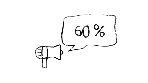 Megaphone with speech bubble 60 percent off 3d letters rotate on white Stock Footage 153843752