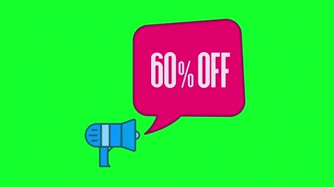 Megaphone with speech bubble 60 percent off 3d letters rotate on white Stock Footage 153847463