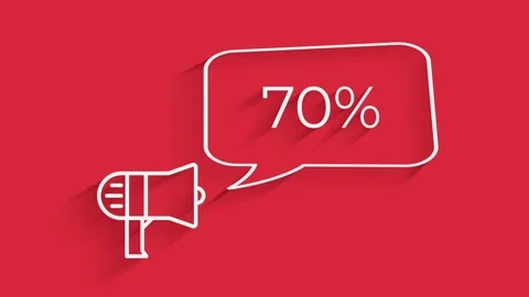 Megaphone with speech bubble 70 percent off 3d letters rotate on white Vídeos de archivo 153813651