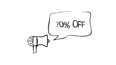 Megaphone with speech bubble 70 percent off 3d letters rotate on white Stock Footage 153849770