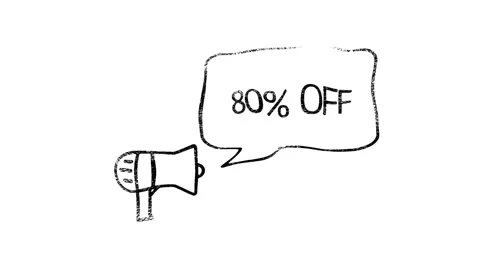 Megaphone with speech bubble 80 percent off 3d letters rotate on white Stock Footage 153852232