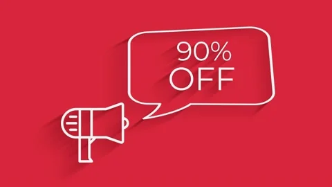 Megaphone with speech bubble 90 percent off 3d letters rotate on white Stock Footage 153817265