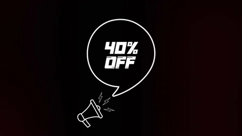 Megaphone with speech bubble and the 40 percent off text on old tv glitch Stock Footage 165789049