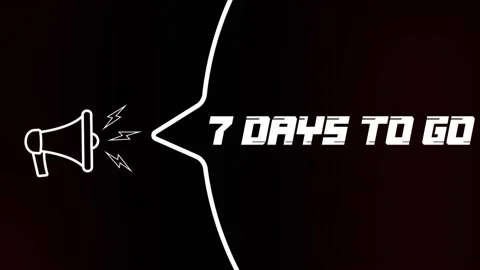 Megaphone with speech bubble and 7 days to go text on old tv glitch interference Stock Footage 165790064