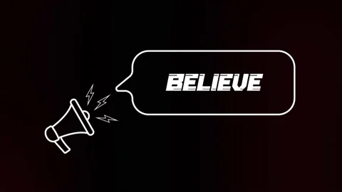 Megaphone with speech bubble and believe text on old tv glitch interference Stockbeeldmateriaal 165789556
