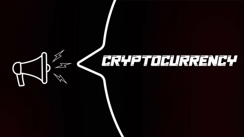 Megaphone with speech bubble and the Cryptocurrency text on old tv glitch Stock Footage 165789656