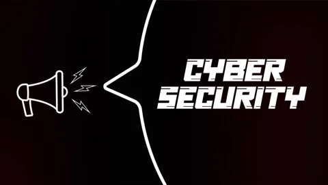 Megaphone with speech bubble and the Cyber security text on old tv glitch Stock Footage 165791147