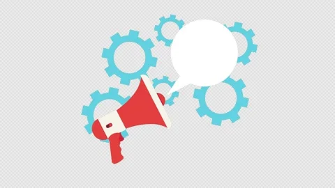 Megaphone with Speech Bubble and Gears Marketing Communication Animation Stock Footage 339768643