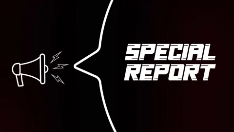 Megaphone with speech bubble and the Special report text on old tv glitch Stock Footage 165790096