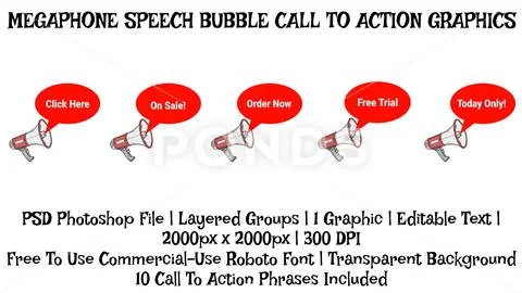 Megaphone With Speech Bubble Call To Action Graphic, Video Creator PSD Template PSD Template