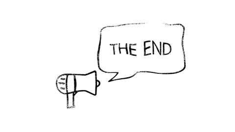 Megaphone with speech bubble The end neon text with light glowing effect Stock Footage 153844456