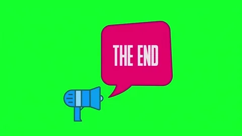 Megaphone with speech bubble The end neon text with light glowing effect Stock Footage 153847325