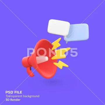 Megaphone with speech bubble isolated 3d render icon illustration PSD Template
