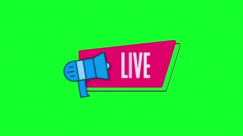 Megaphone with speech bubble LIVE Intro Title Video Template for TV, Online Stockbeeldmateriaal 153855211