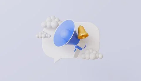 Megaphone with speech bubble message and bell notification, social media Stock Illustration