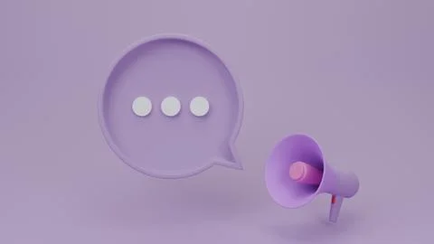 Megaphone with speech bubble notification on purple background.Comments or us Illustrazione stock