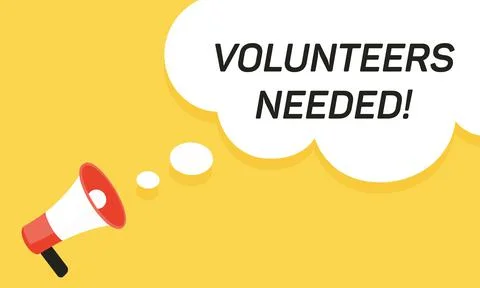 Megaphone speech bubble with volunteers needed. Megaphone banner. Web design Stock Illustration