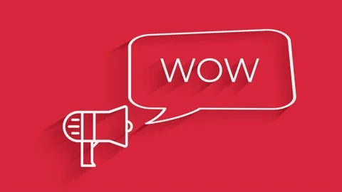 Megaphone with speech bubble Word wow. Design text element for game, branding Stock Footage 153816098