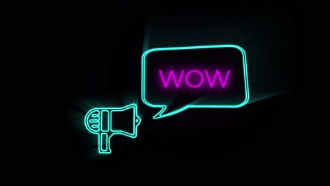 Megaphone with speech bubble Word wow. Design text element for game, branding Vídeo Stock 153850426