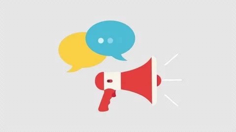 Megaphone with Speech Bubbles Communication Marketing Animation on Black Stock Footage 339769694