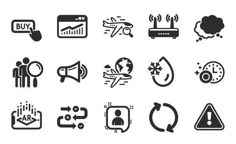Megaphone, Survey progress and Website statistics icons set. Vector Ilustración de archivo
