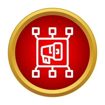 Megaphone symbol within a connected network module icon Stock Illustration