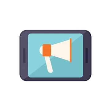 Megaphone tablet icon flat vector. Reportage camera Illustrazione stock