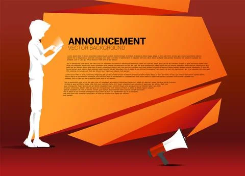 Megaphone with talk bubble Origami fold style graphic. Poster for announcemen Stock Illustration