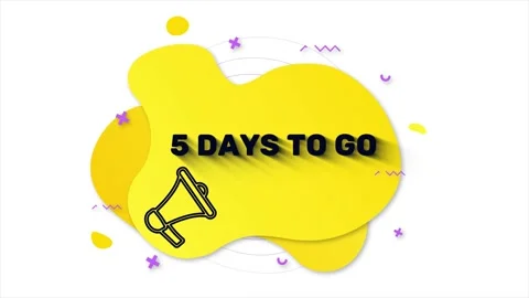 Megaphone with text 5 days to go. Memphis style banner with abstract geometric Stock Footage 165787901