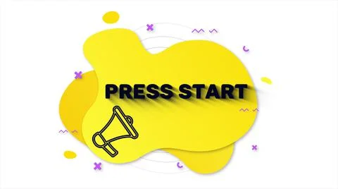 Megaphone with text Press start. Memphis style banner with abstract geometric Illustrazione stock