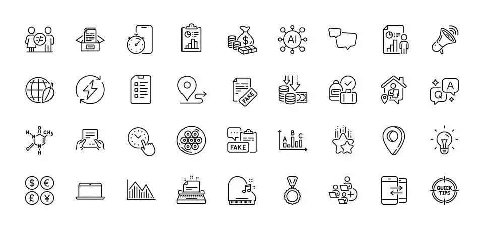 Megaphone, Timer app and Report line icons pack. For web app. Line icons. Vector Stockillustratie