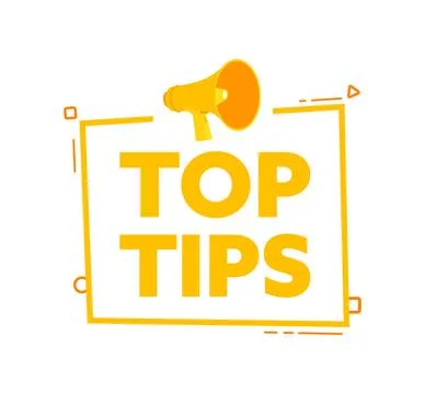 Megaphone with Top tips speech bubble banner. Promotion and advertising label Иллюстрация