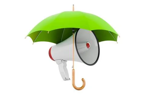 Megaphone under umbrella, 3D rendering Megaphone under umbrella, 3D render... Stock Photos