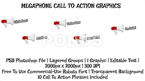 Megaphone With Words Call To Action Button, Video Creator Graphic, PSD Template PSD 템플릿